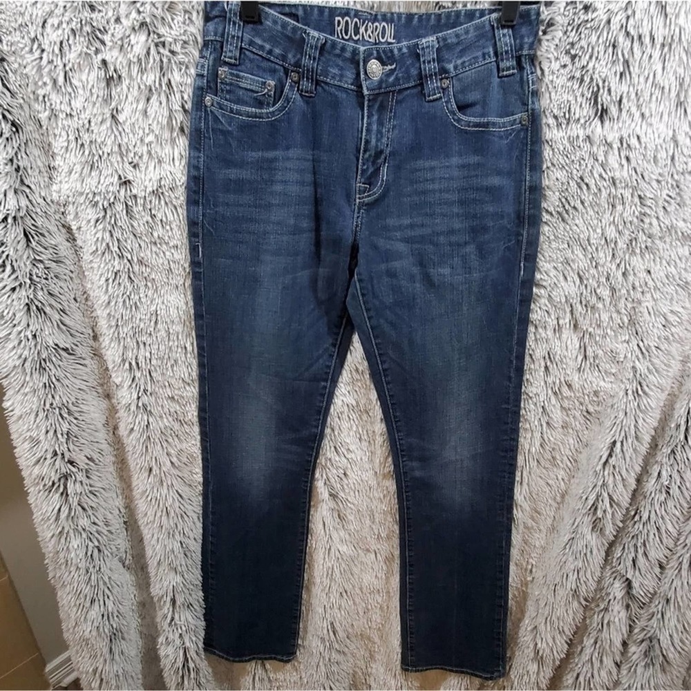 Rock & Roll Dark Wash cowgirl boyfriend Straight jeans 27x32